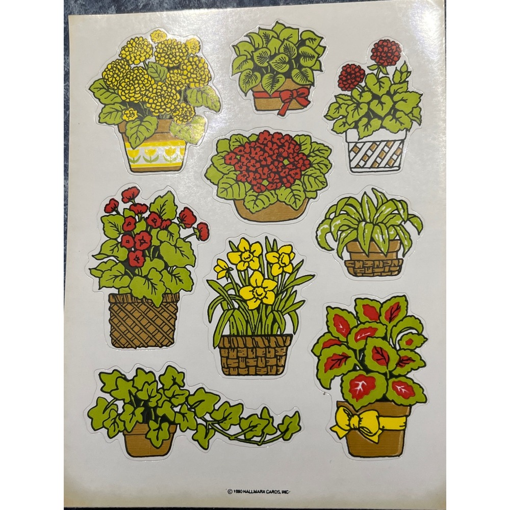 Vintage 1980 Hallmark Potted Plant Sticker Sheets Lot of 3 Retro Houseplants